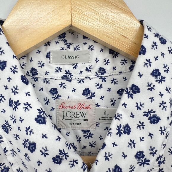 J Crew Shirt Short Sleeve Button Down Secret Wash Shirt Men's L White Floral - Picture 3 of 7